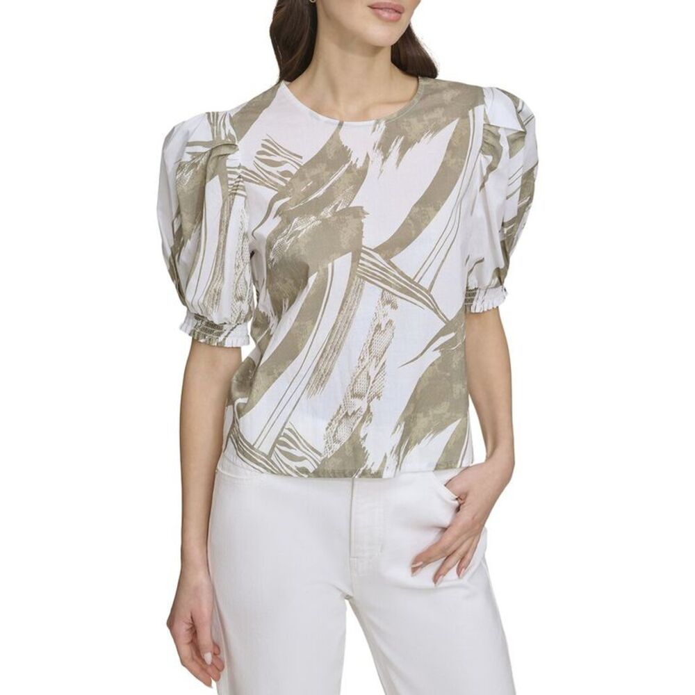 Dkny Womens  Printed Voile Top, White